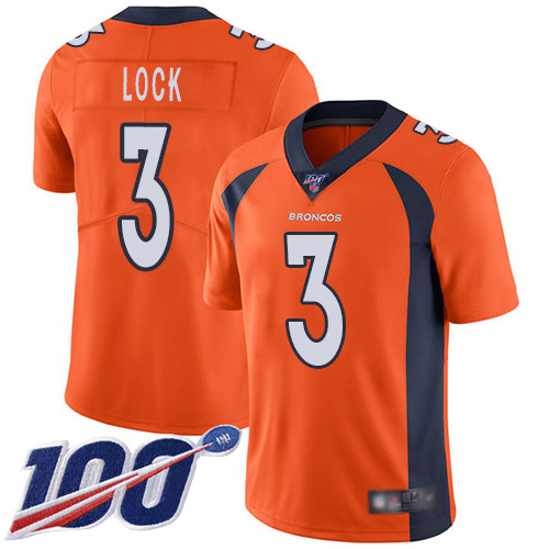 Denver Broncos Limited Men Orange Drew Lock 100th Season Home Jersey 3 Vapor Untouchable NFL Football Nike